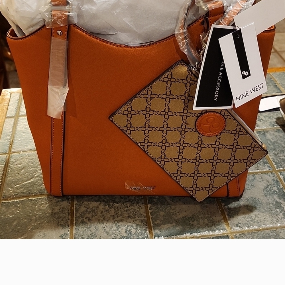 Nine West Orange Tote with Patterned Pouch